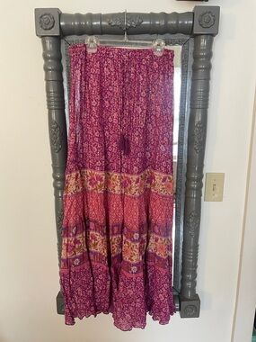 Spell Floral Tiered Maxi Skirt in Magenta and Pink